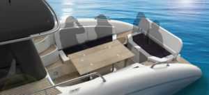Serenity 700 D electric boat cocpit with table