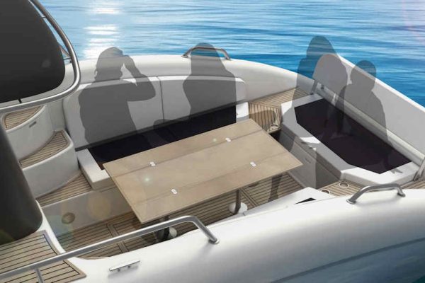 Serenity 700 D electric boat cocpit with table