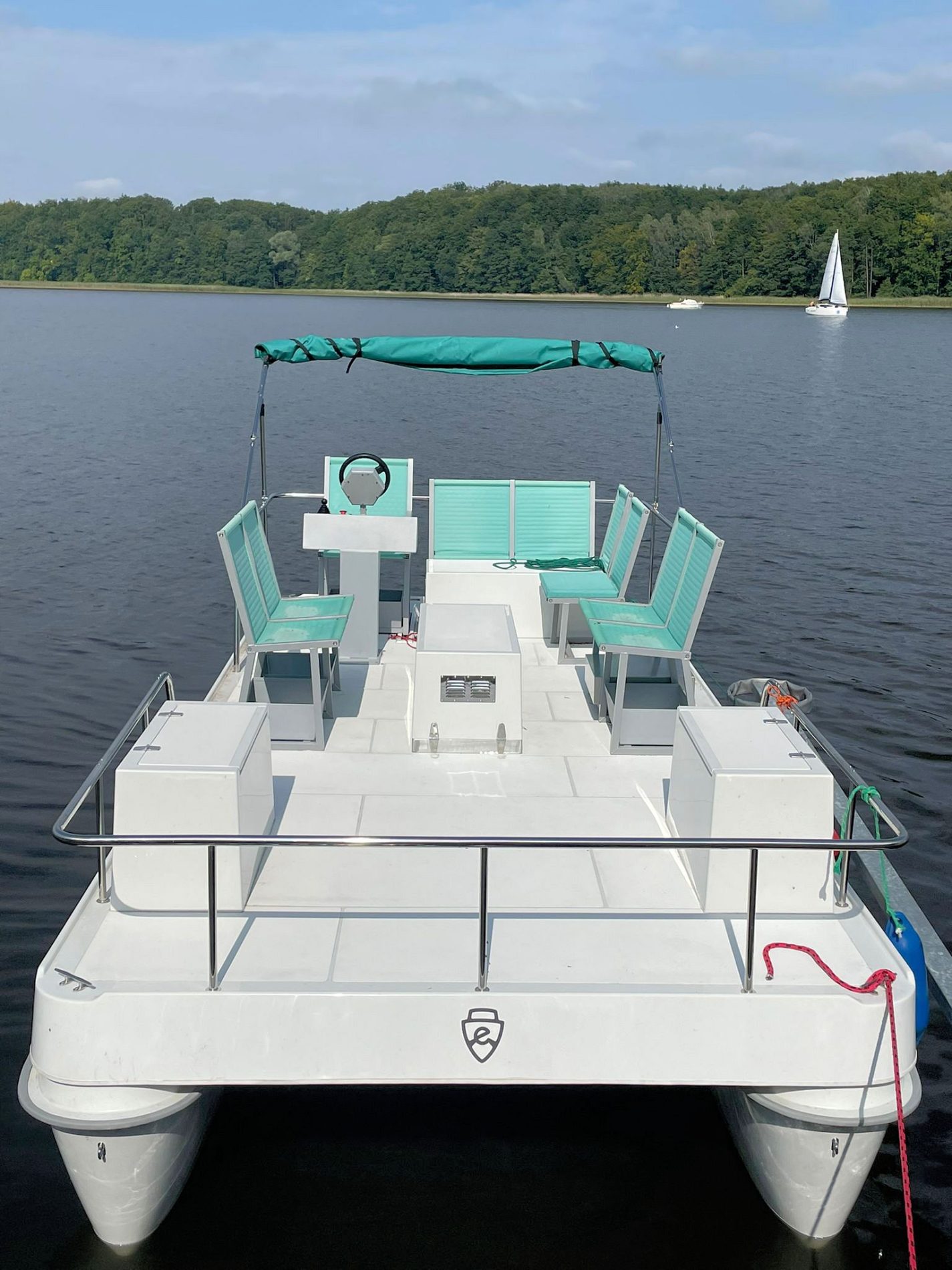 Serenity 550 Electric catamaran at quay - deck Serenity 550 Electric catamaran at quay - deck