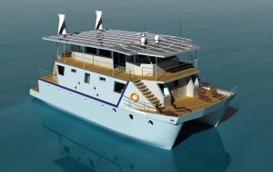 Arko_ONE big catamaran as houseboat bow starboard view