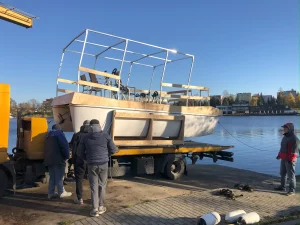 Serenity 550 small catamaran prototype launching